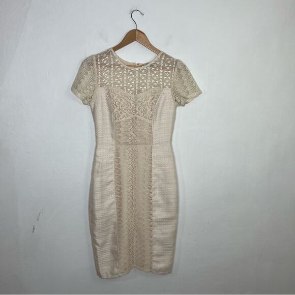 Anthropologie Champagne & Strawberry Fabric Mix Cream Sheath Dress Size M NWT - Picture 14 of 14